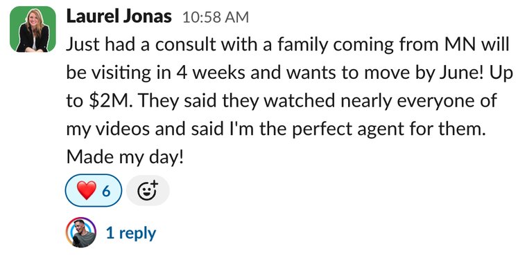 Client win shared in Slack