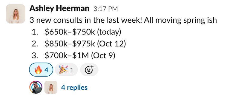 Client win shared in Slack