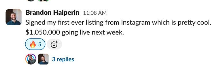 Client win shared in Slack