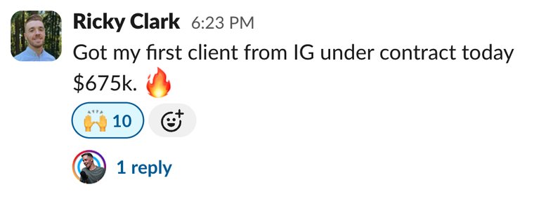 Client win shared in Slack