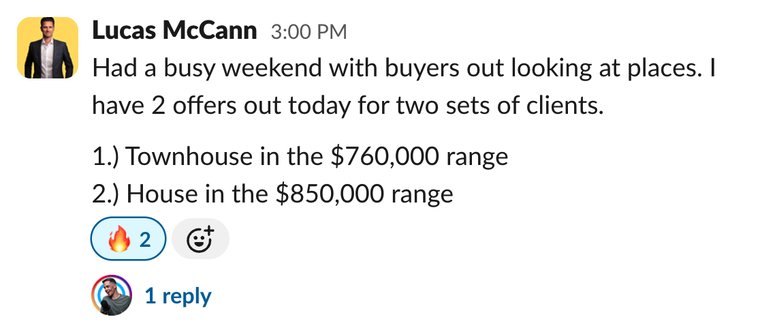 Client win shared in Slack