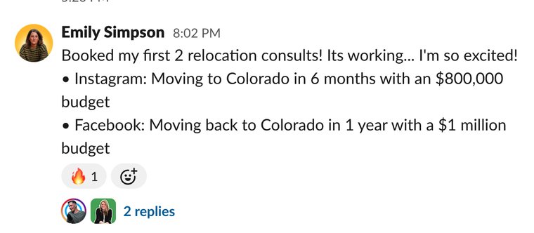 Client win shared in Slack
