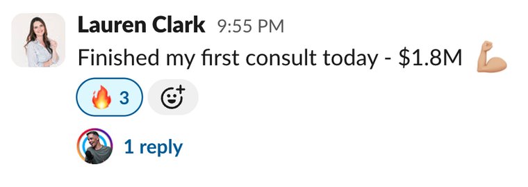 Client win shared in Slack