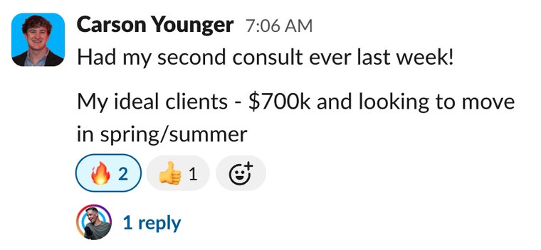 Client win shared in Slack