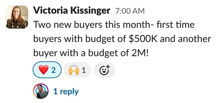 Client win shared in Slack