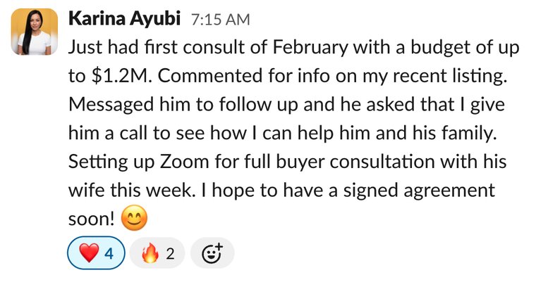 Client win shared in Slack