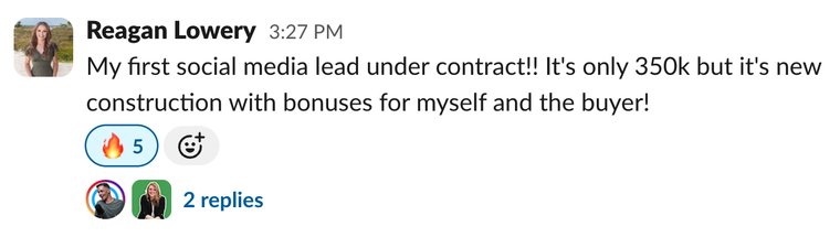 Client win shared in Slack