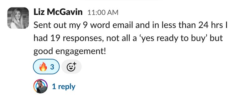 Client win shared in Slack
