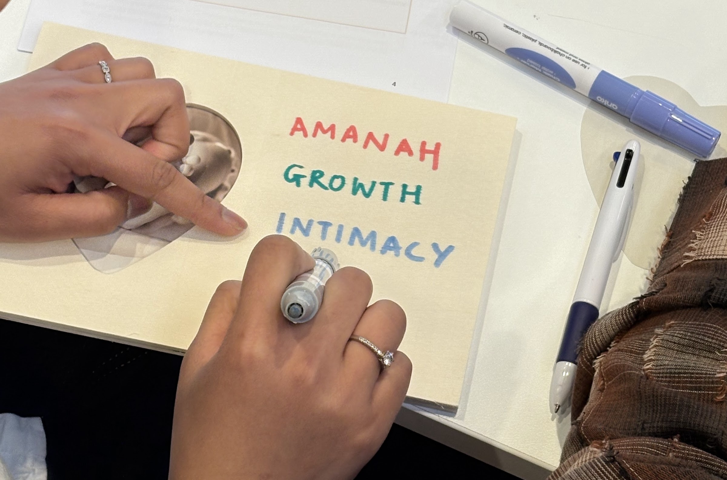 A couple writing the values on their Vision Frame