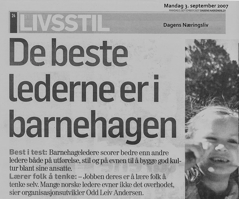 Oppslag i Dagens Næringsliv: de beste lederne er i barnehagen