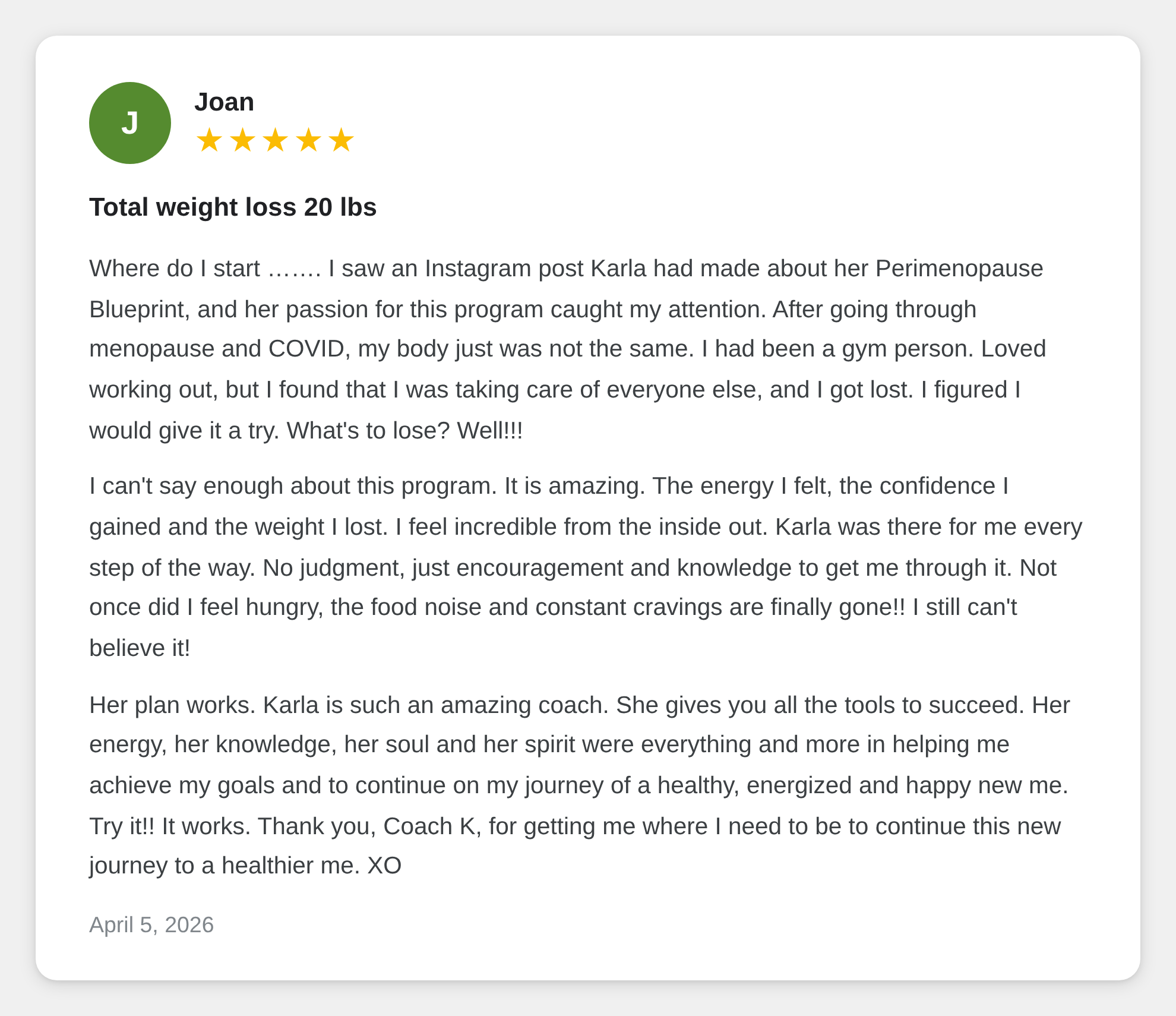 Client testimonial