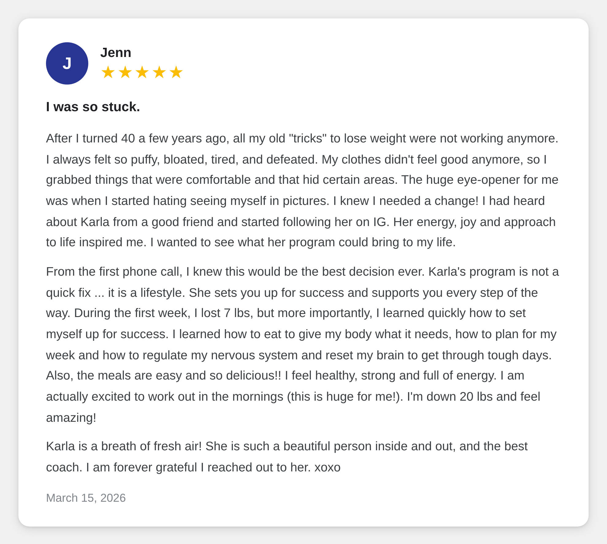 Client testimonial