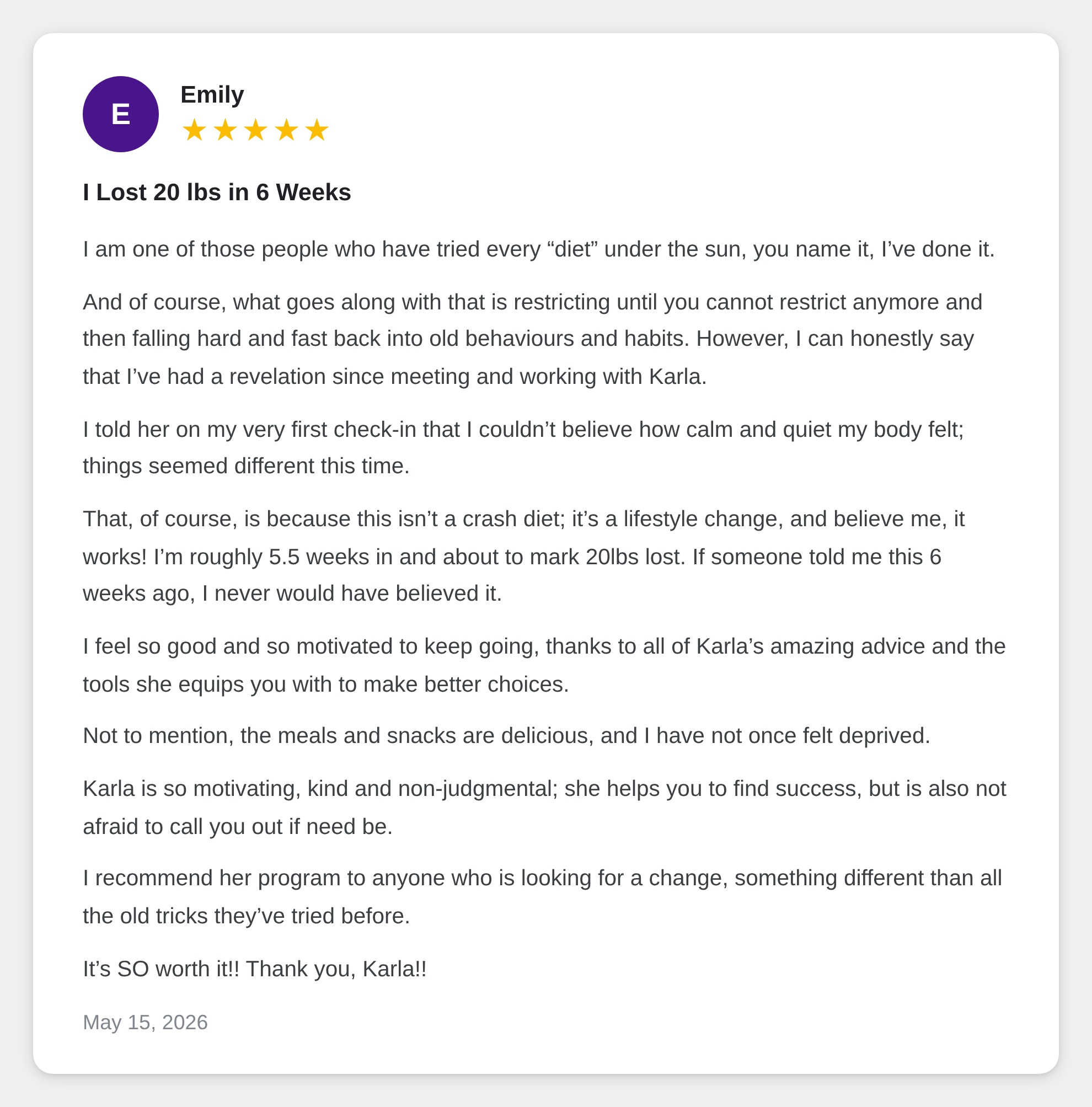 Client testimonial