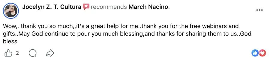 Facebook recommendation for March Nacino