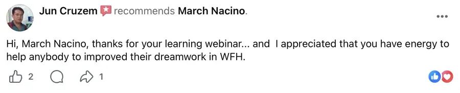Facebook recommendation for March Nacino