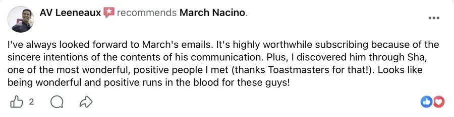 Facebook recommendation for March Nacino