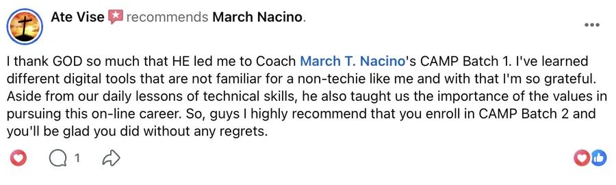 Facebook recommendation for March Nacino