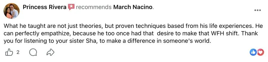 Facebook recommendation for March Nacino