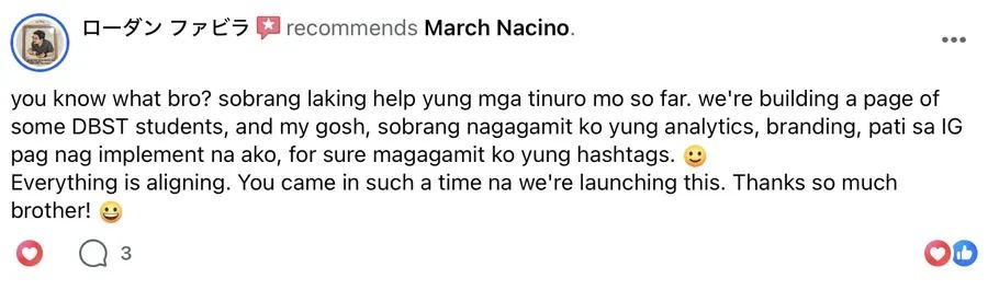 Facebook recommendation for March Nacino