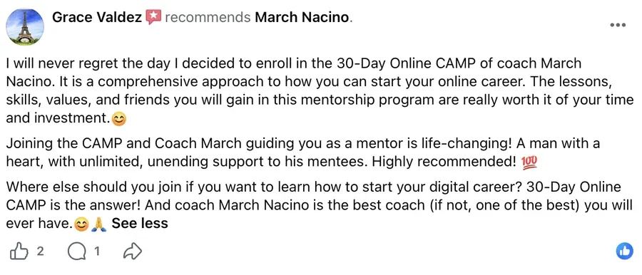 Facebook recommendation for March Nacino
