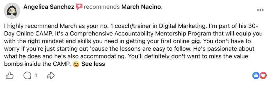 Facebook recommendation for March Nacino