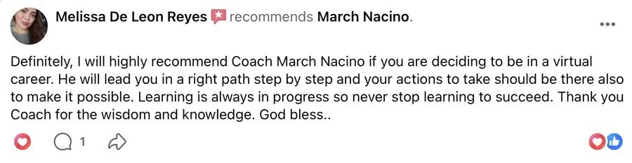 Facebook recommendation for March Nacino