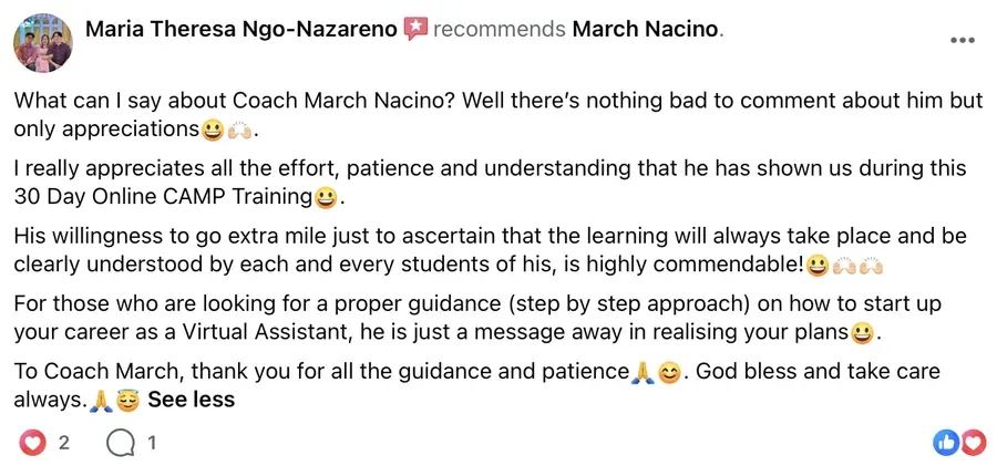 Facebook recommendation for March Nacino