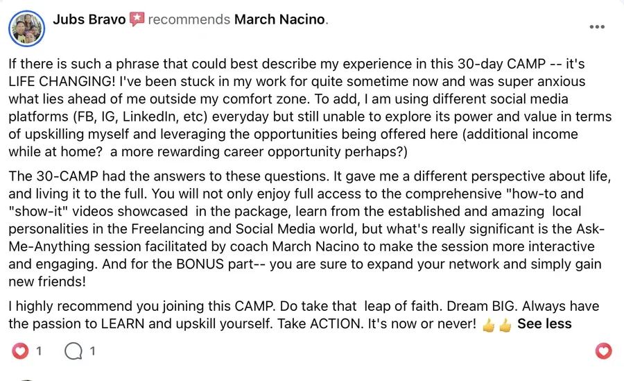 Facebook recommendation for March Nacino