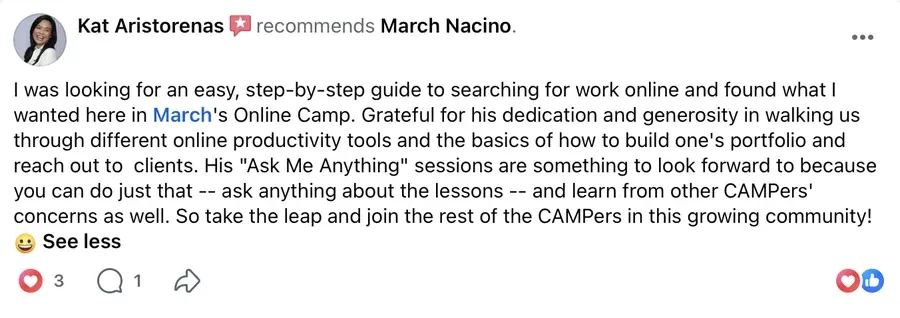 Facebook recommendation for March Nacino