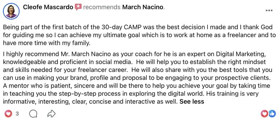 Facebook recommendation for March Nacino