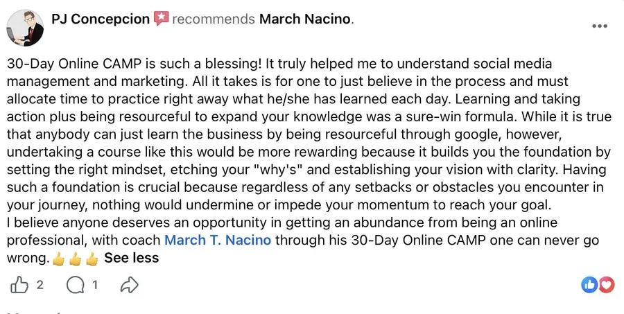 Facebook recommendation for March Nacino