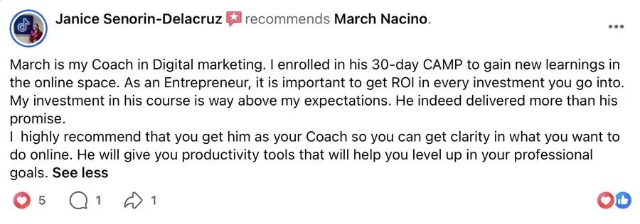 Facebook recommendation for March Nacino