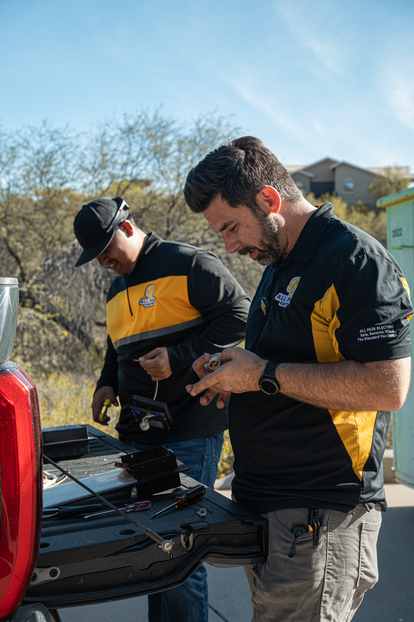 Team preparing wires