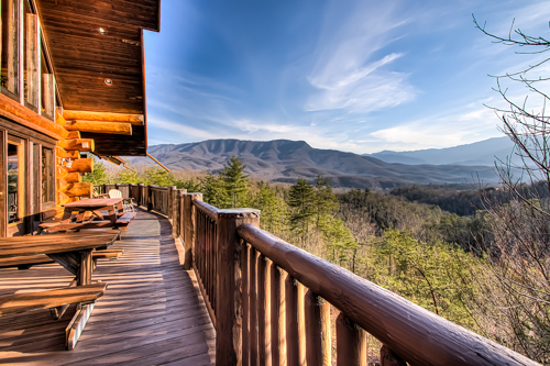 cabin deck overlooking mountains