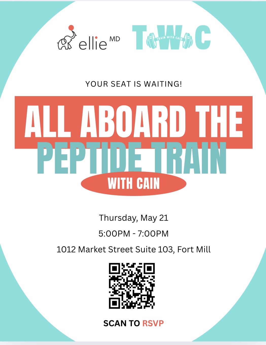 All Aboard the Peptide Train With Cain Event Flyer