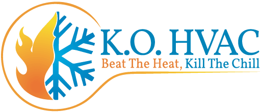 K.O. HVAC logo — flame and snowflake mark with the tagline Beat The Heat, Kill The Chill
