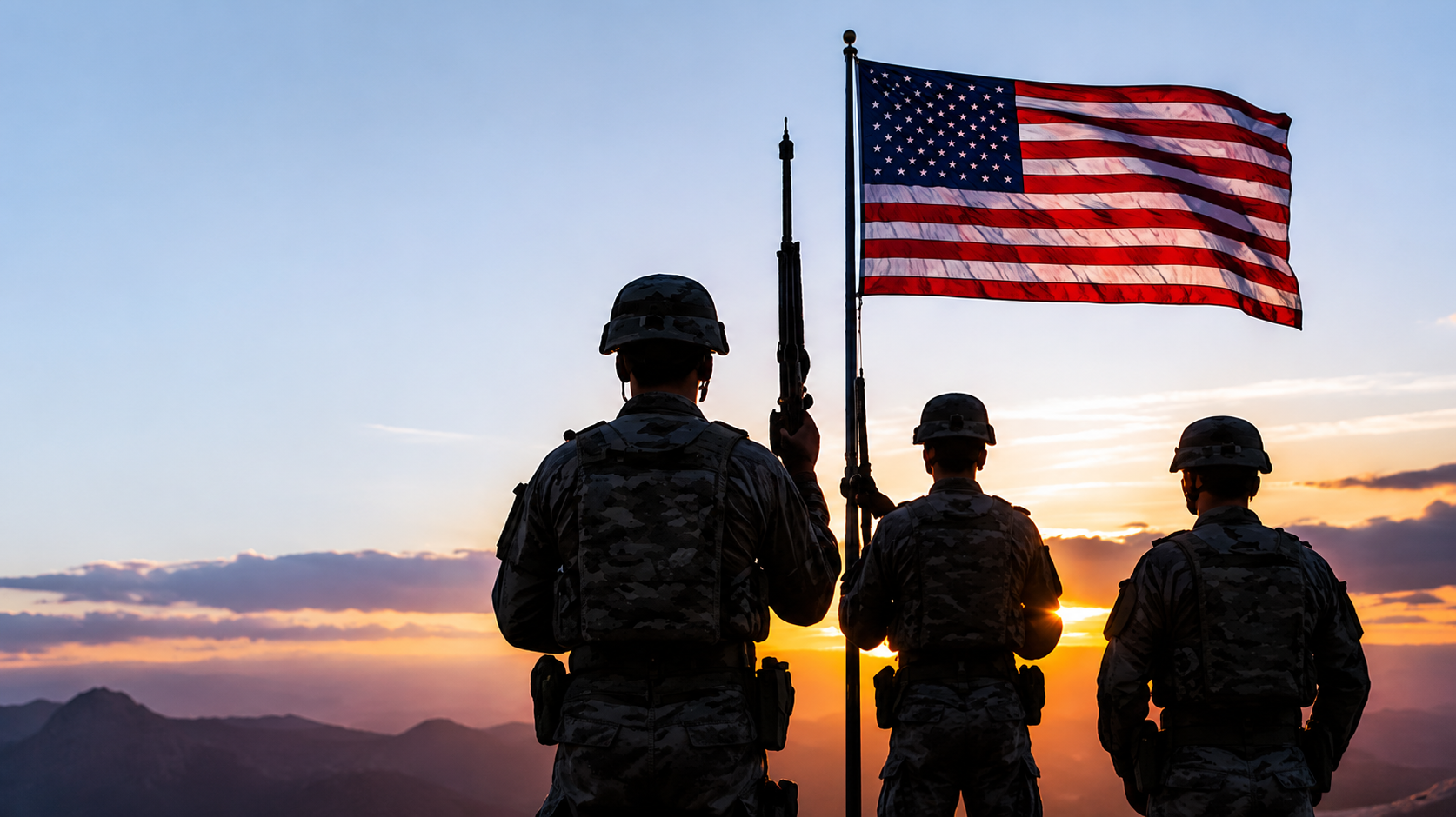 Soldiers with American flag