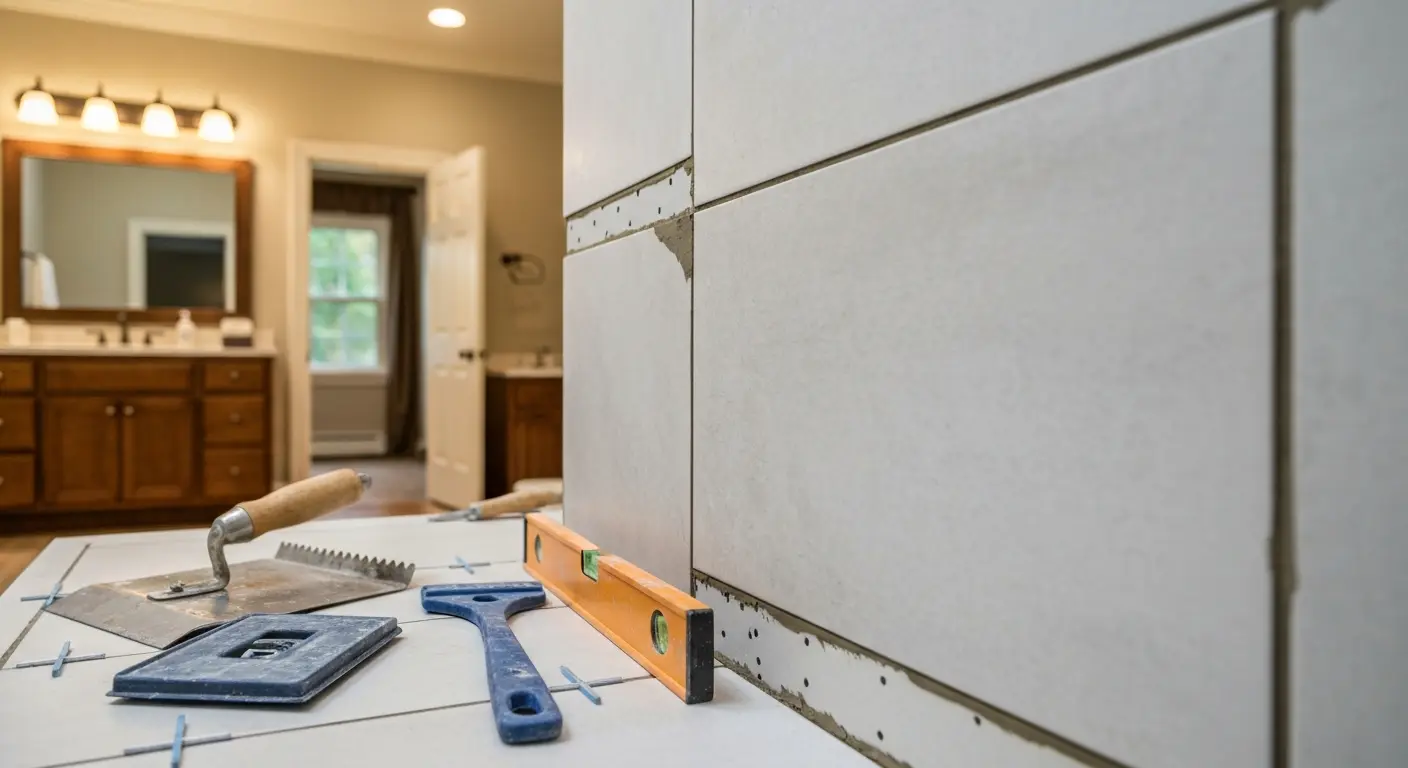 Bathroom tile shower wall installation