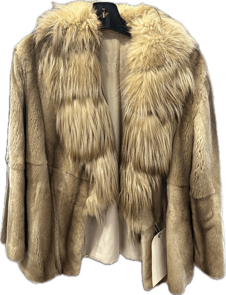 Light brown fur jacket with a long-hair fur collar