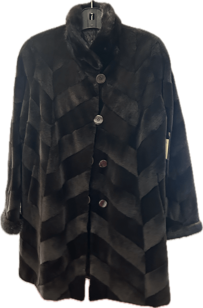 Black sheared fur jacket with a chevron pattern