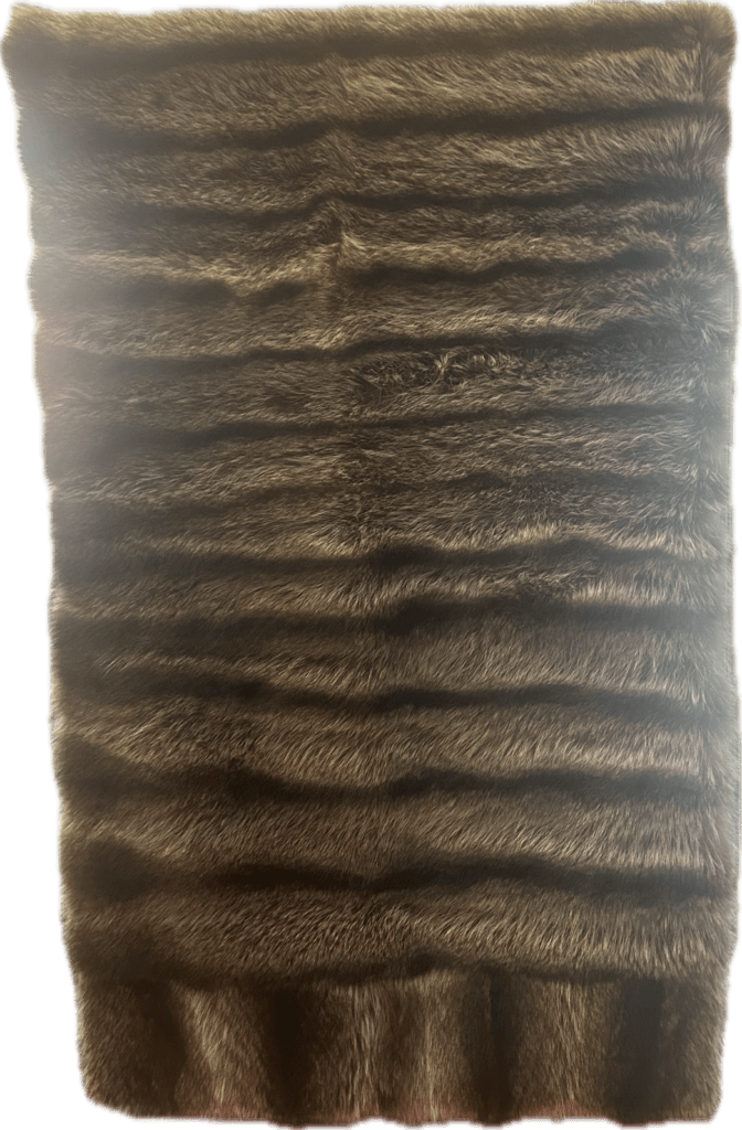 Brown fur garment worked in horizontal bands