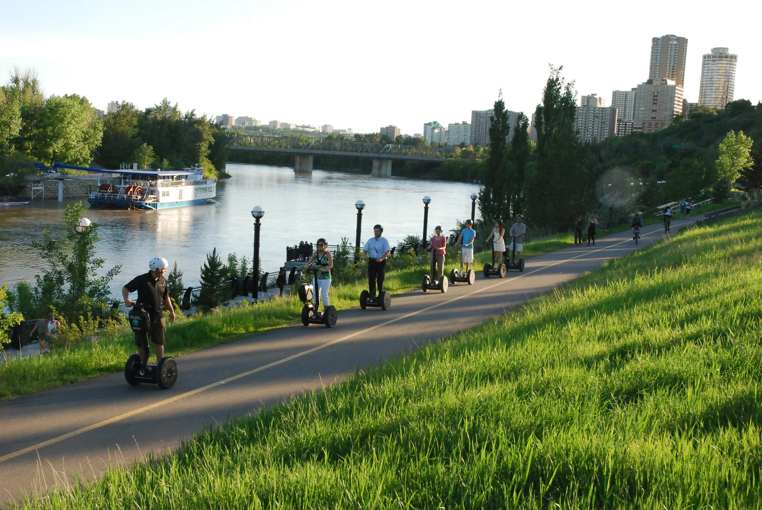 Group riding Segways in summer