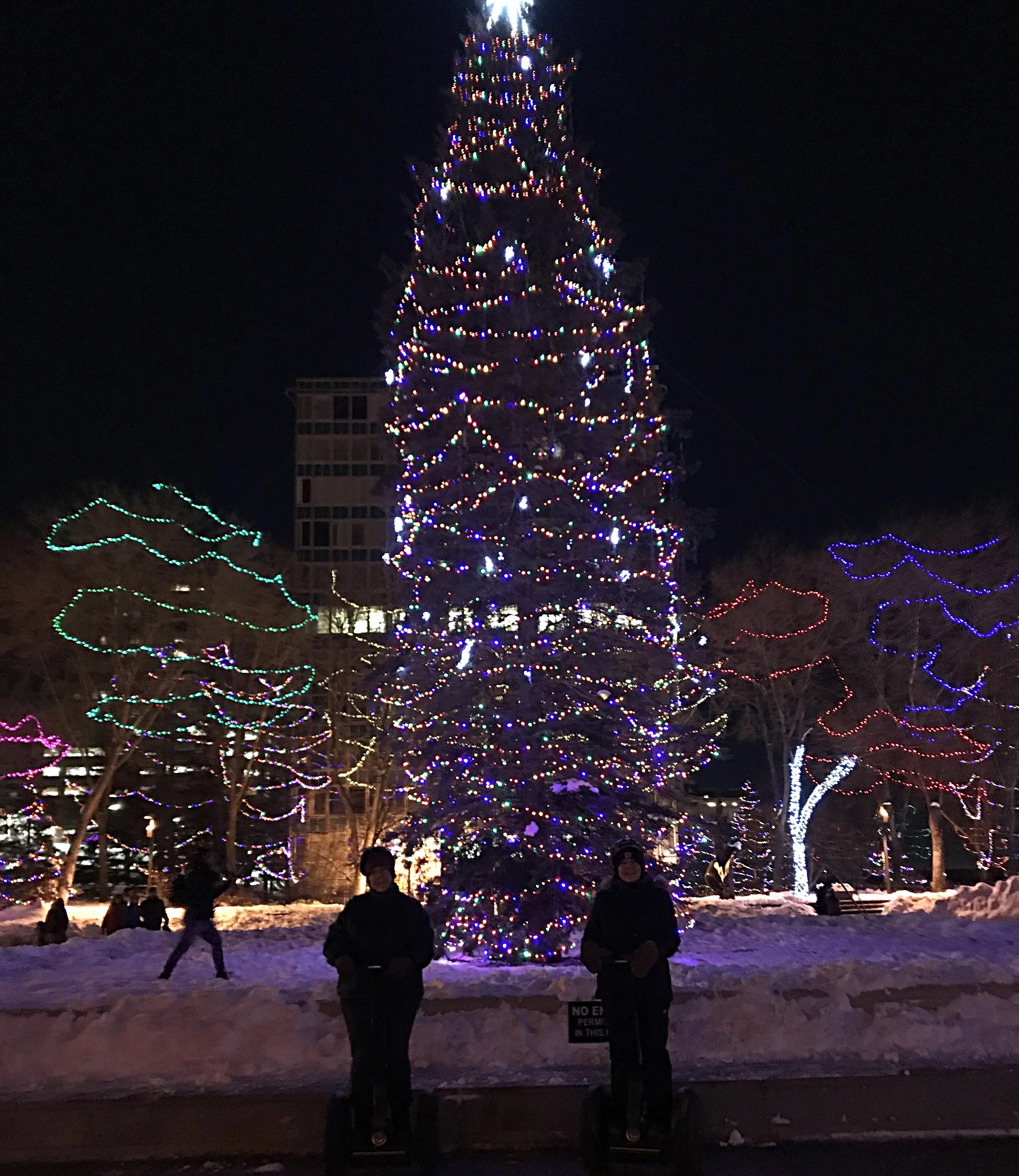 Riding a Segway through the lit up Alberta Legislature Grounds