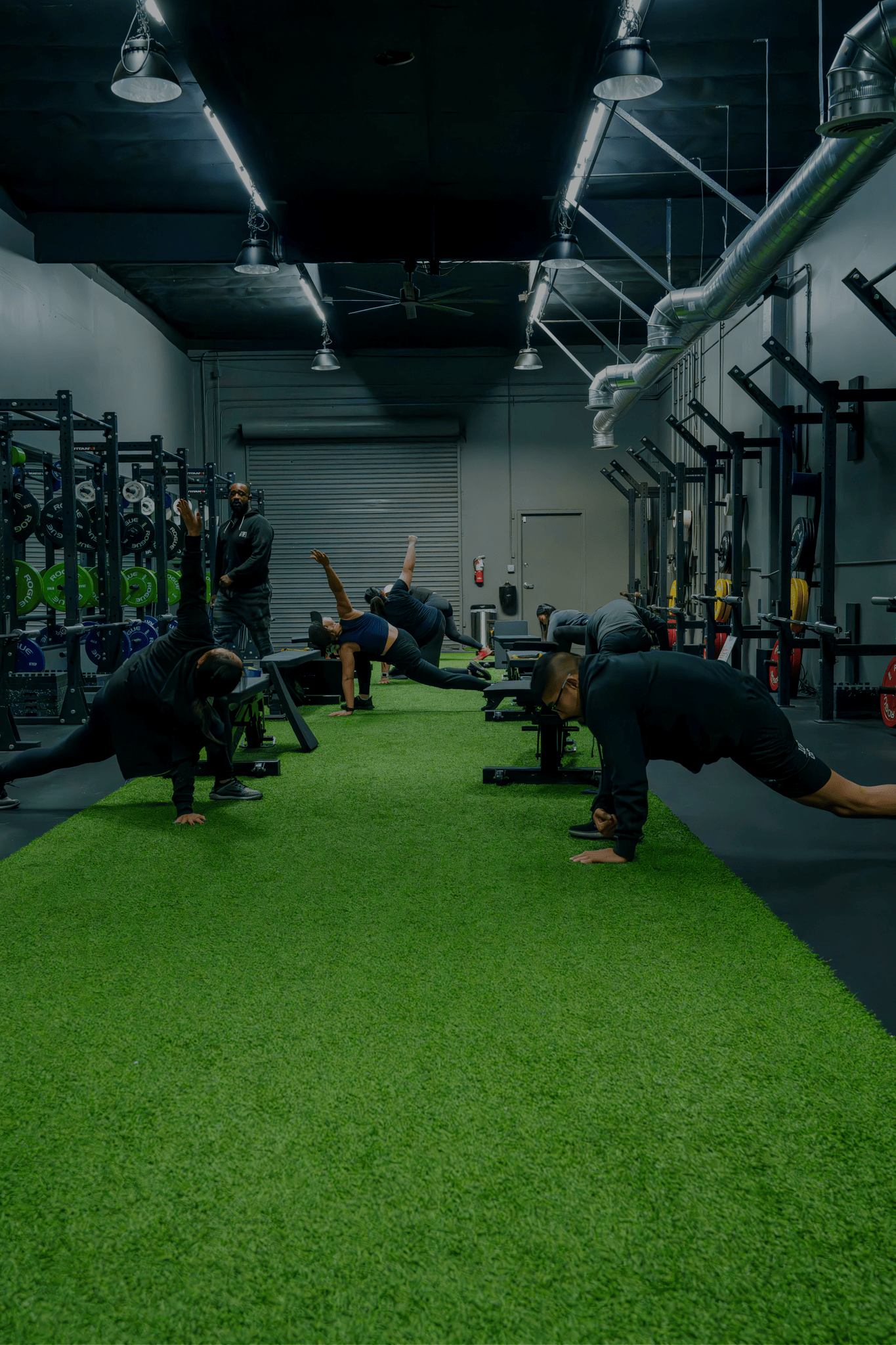 group training stretching session