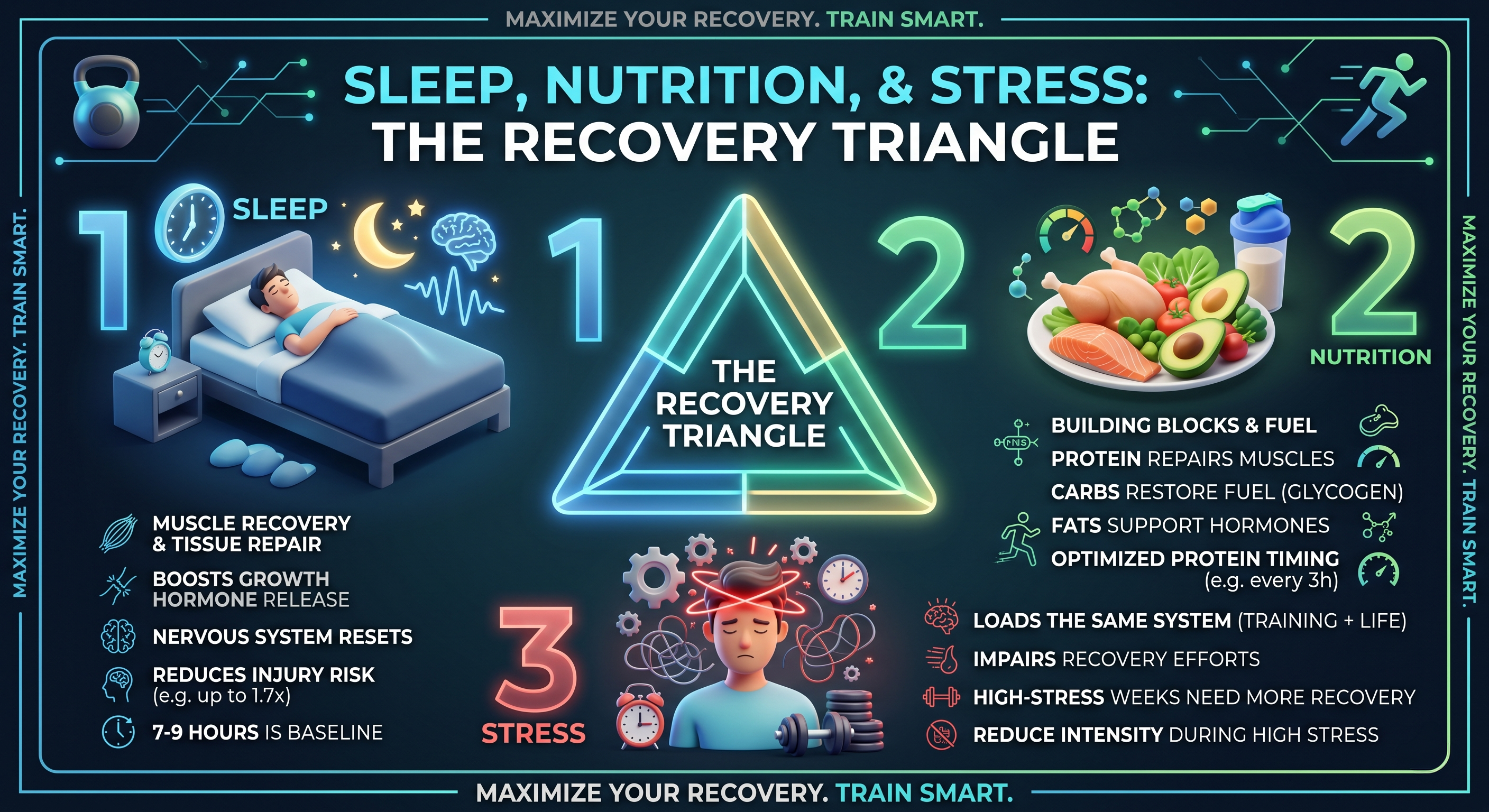 sleep nutrition stress recovery triangle infographic
