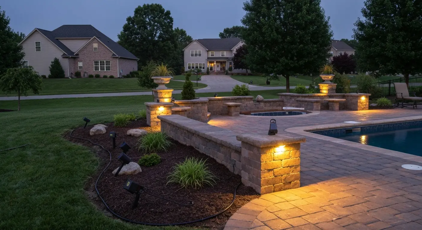 Accent lighting on landscape features