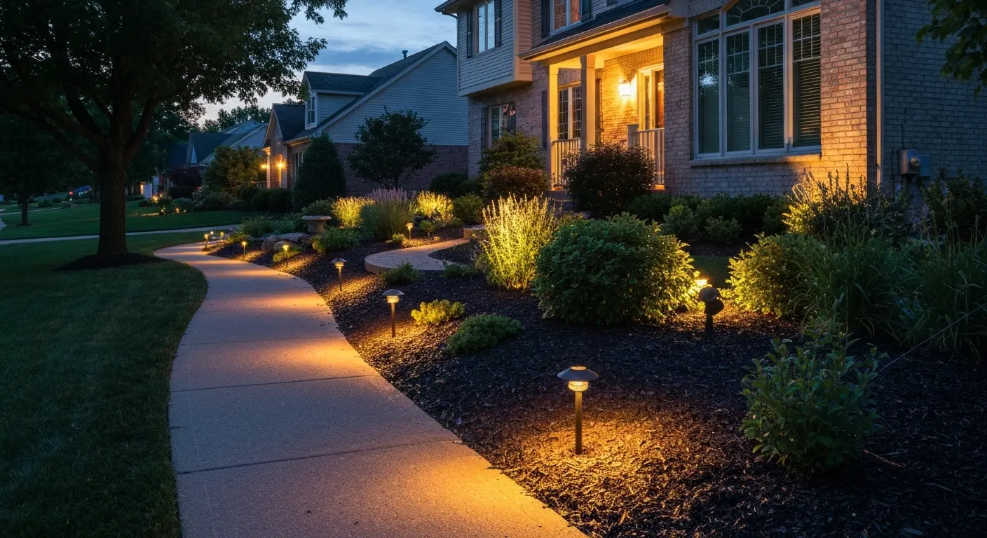 Landscape lighting installation on a home property
