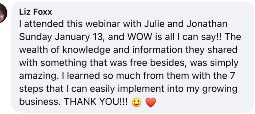 Testimonial from Liz Foxx