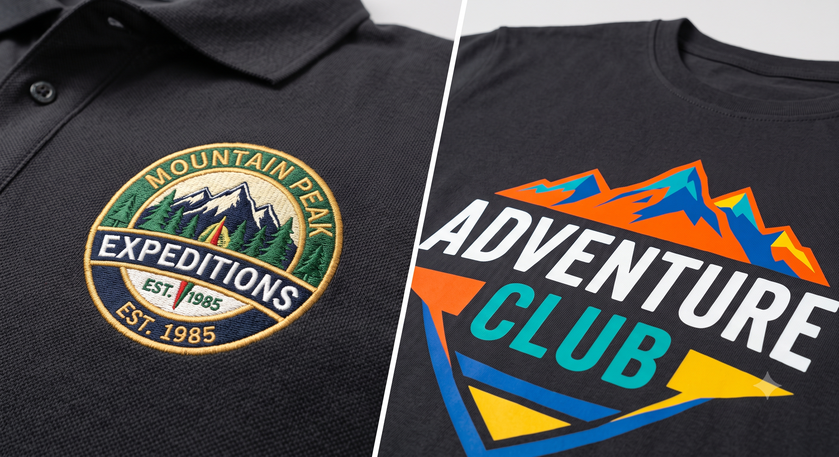 Embroidered logo compared to a printed design Embroidered logo compared to a printed design