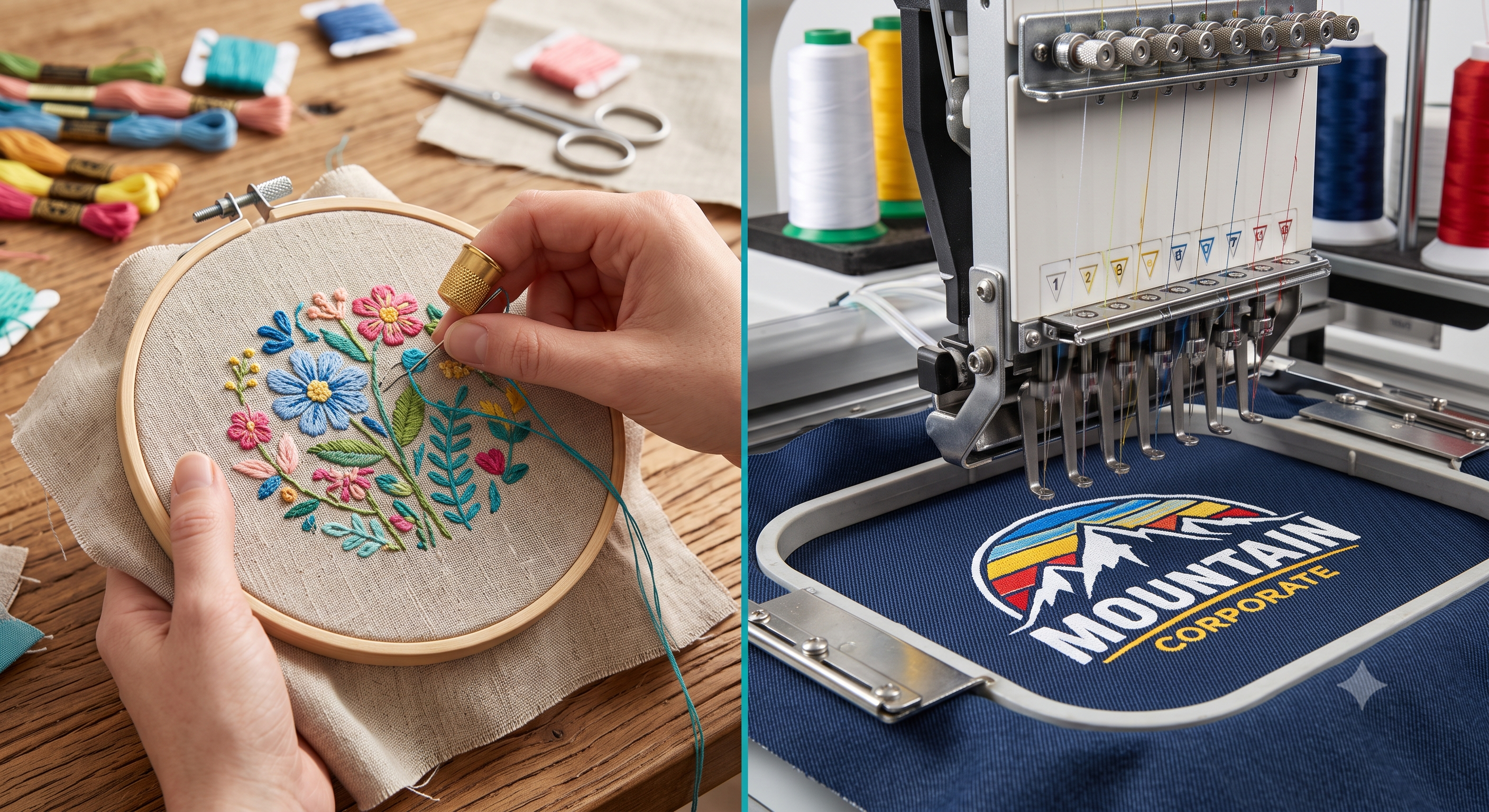 Hand embroidery compared to commercial machine embroidery Hand embroidery compared to commercial machine embroidery